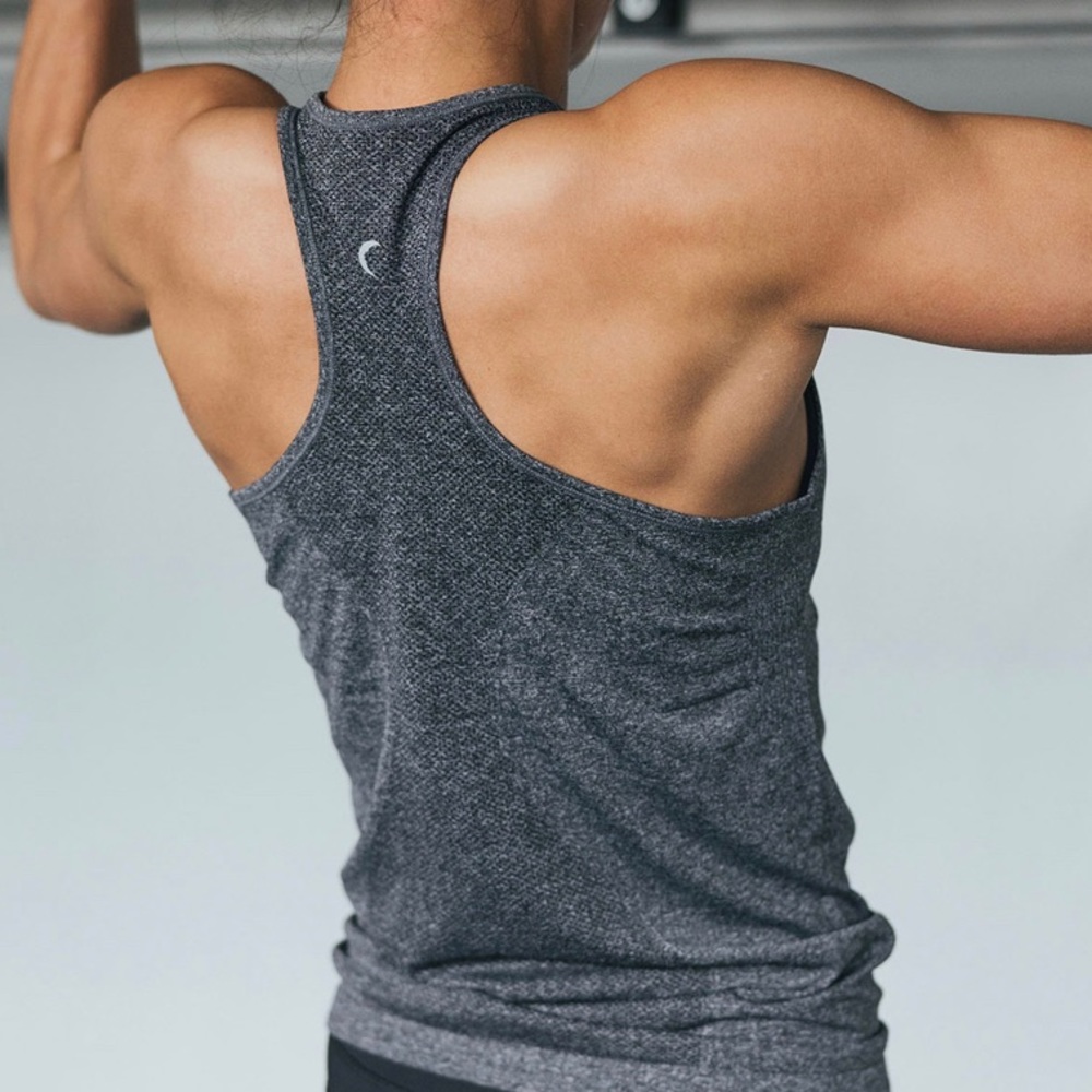 ZYIA Copper Charged Tank XL Grey Gray Fog Racerback Stretch Workout Gym Life Hot